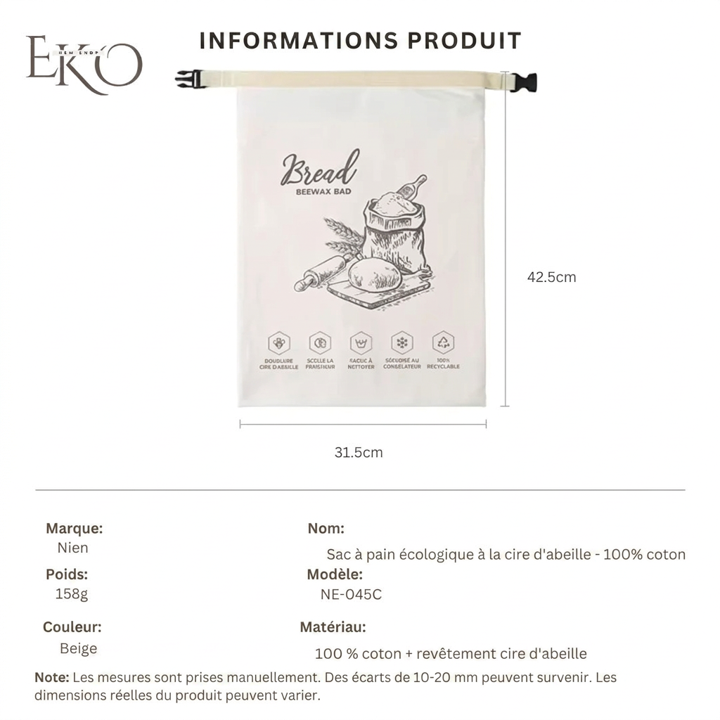 FreshBread™ — Sac à Pain Naturel 100 % Coton & Cire d’Abeille
