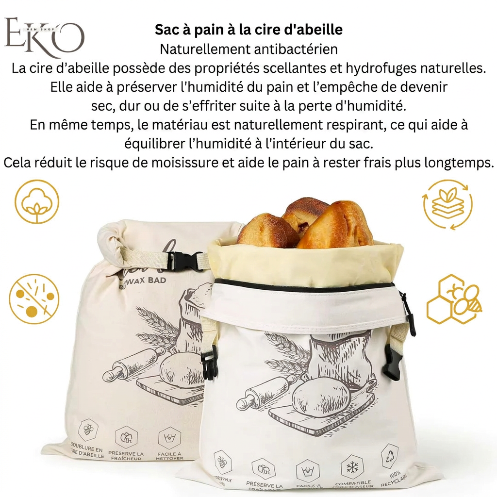 FreshBread™ — Sac à Pain Naturel 100 % Coton & Cire d’Abeille
